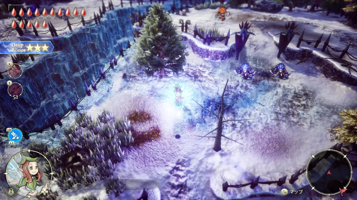 雪原で魔物の群れと戦う